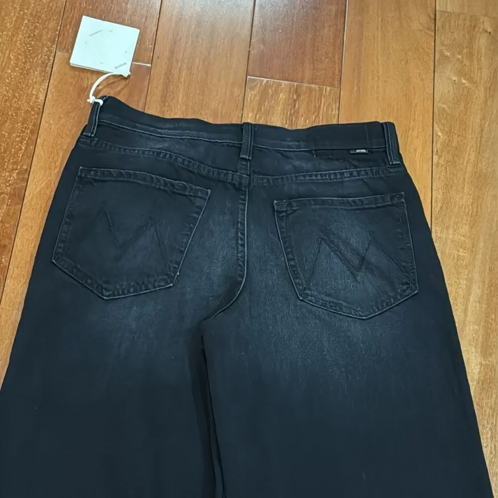 NWT MOTHER Women's The Spinner Zip Sneak Wide Leg Jeans‎ In Magic Black Size 33